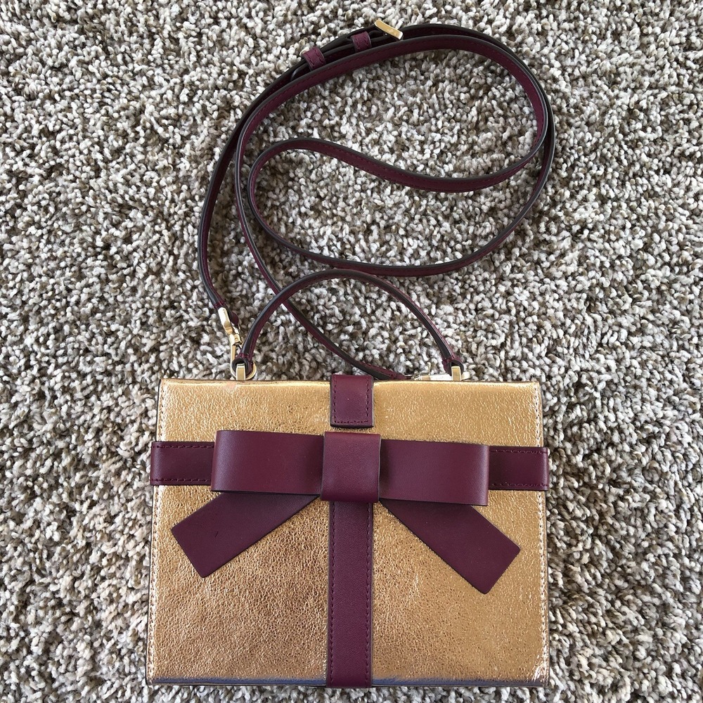 Kate Spade Wrapping Party Crossbody Bag Rose Gold Gift Box Bow Leather Novelty